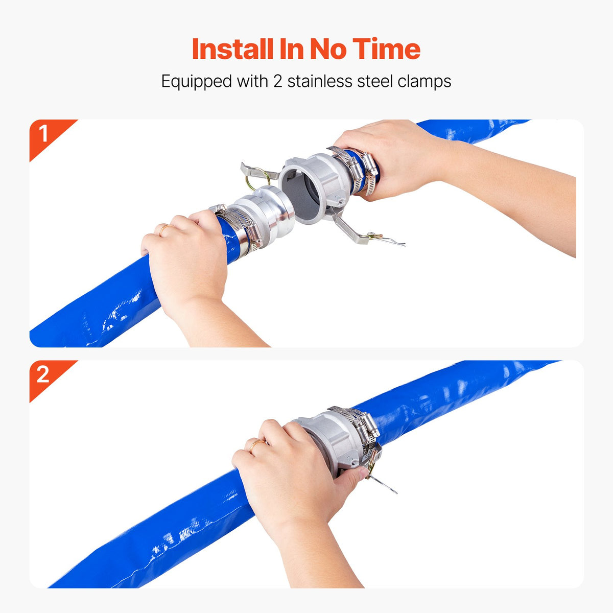 VEVOR Backwash Hose, 2 in x 100 ft, Blue High Quality PVC Hose, with Clamps, Camlock, Aluminum Fittings, Fit Various Pumps, for Sewage Treatment, Water Transportation and More Agricultural Purposes - BGTJPSRG20INLZLXQV0 - view 5