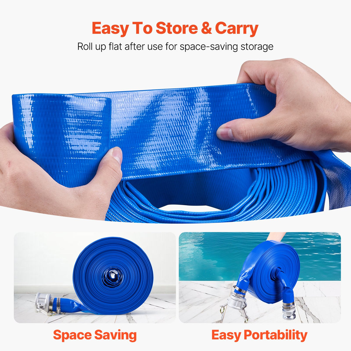 VEVOR Backwash Hose, 2 in x 100 ft, Blue High Quality PVC Hose, with Clamps, Camlock, Aluminum Fittings, Fit Various Pumps, for Sewage Treatment, Water Transportation and More Agricultural Purposes - BGTJPSRG20INLZLXQV0 - view 6