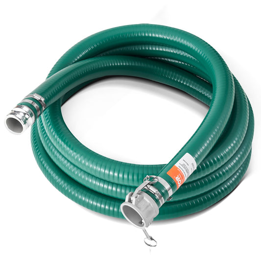 VEVOR Suction Hose, 2 in x 20 ft, Green High Quality Hose, with Camlock Connectors, and Aluminum Fittings, Fit Various Pumps, for Sewage Treatment