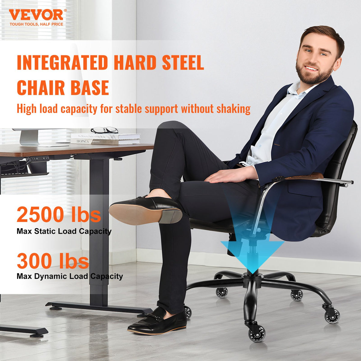 VEVOR Office Chair Base Replacement, 28", 2500 lbs Static Load Capacity, Heavy Duty Universal Computer Desk Chair Stool Base Part with 5 Casters and Gas Cylinder, Desk Chair Base Replacement, Black - BGYDZPJ28JSD372AGV0 - view 3