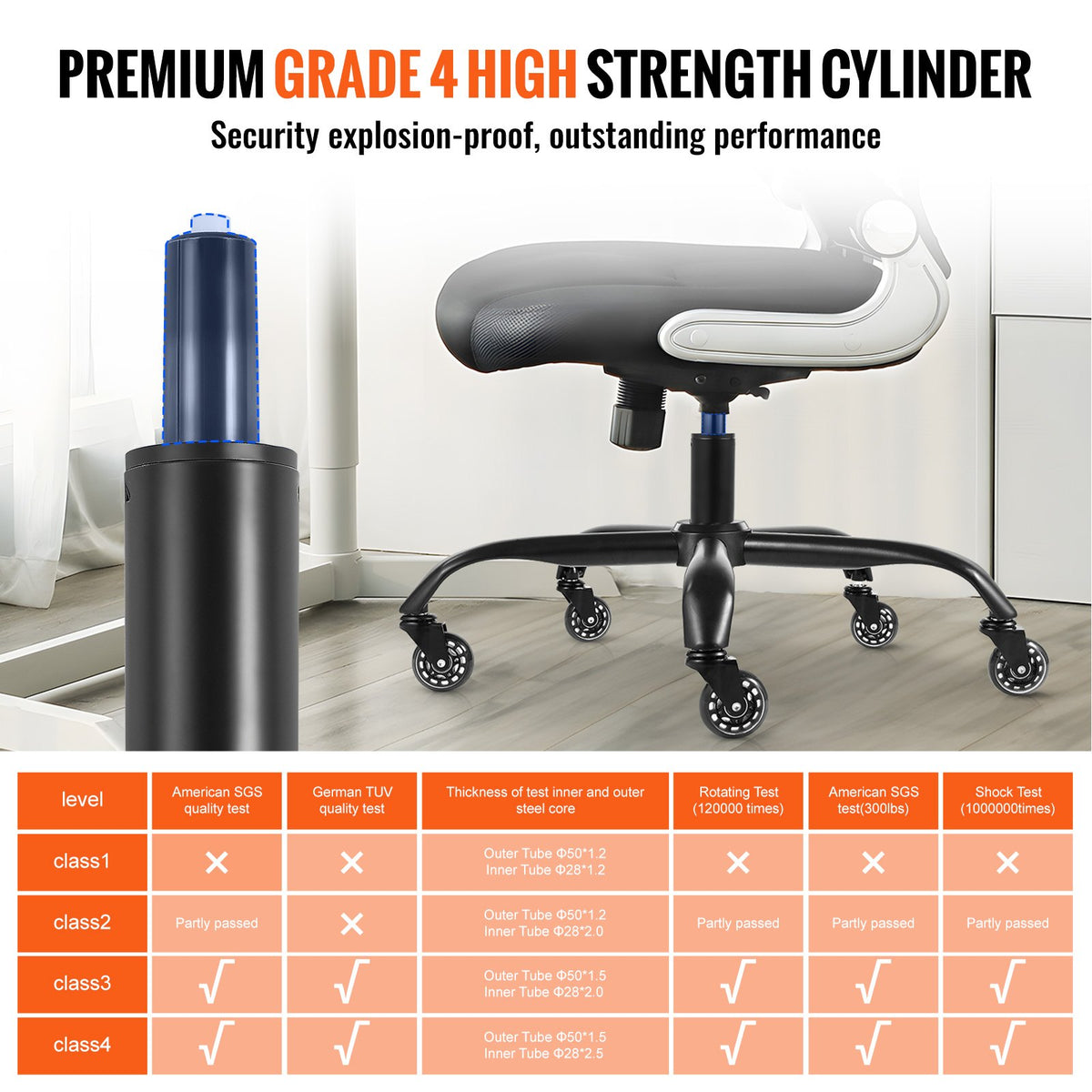 VEVOR Office Chair Base Replacement, 28", 2500 lbs Static Load Capacity, Heavy Duty Universal Computer Desk Chair Stool Base Part with 5 Casters and Gas Cylinder, Desk Chair Base Replacement, Black - BGYDZPJ28JSD372AGV0 - view 4