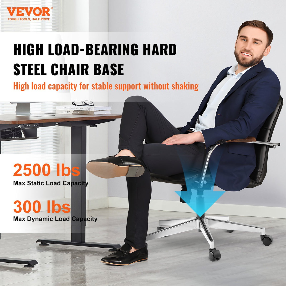VEVOR Office Chair Base Replacement, 28", 2500 lbs Static Load Capacity, Heavy Duty Universal Computer Desk Chair Stool Base Part with Reinforced Metal Legs, Desk Chair Base Replacement Parts, Silver - BGYDZPJ28JSD4RMJLV0 - view 3