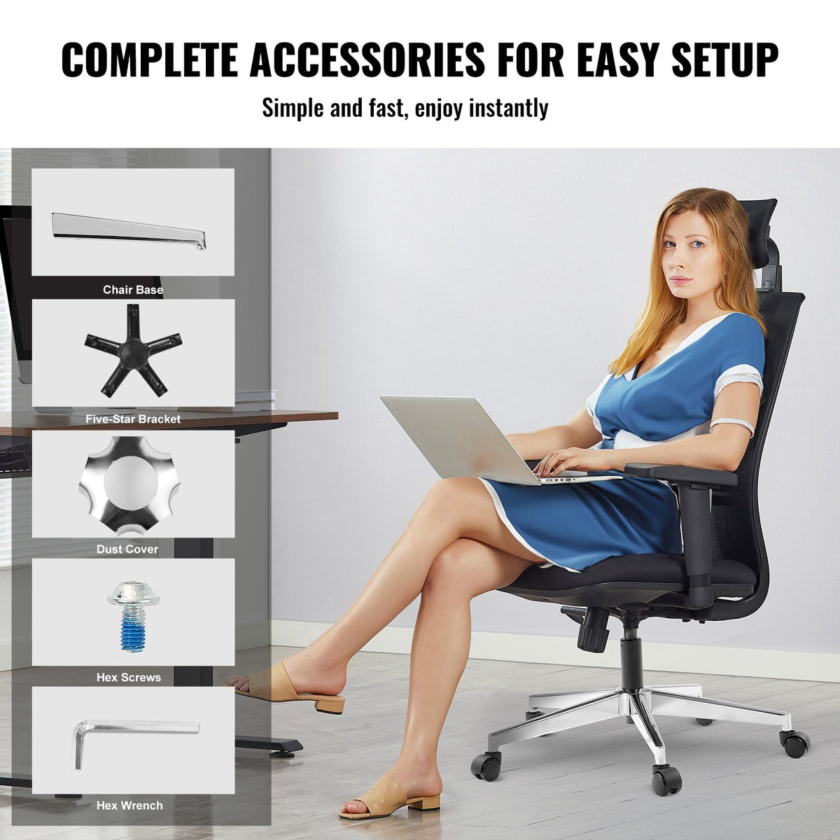 VEVOR Office Chair Base Replacement, 28", 2500 lbs Static Load Capacity, Heavy Duty Universal Computer Desk Chair Stool Base Part with Reinforced Metal Legs, Desk Chair Base Replacement Parts, Silver - BGYDZPJ28JSD4RMJLV0 - view 7