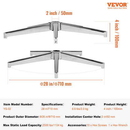 VEVOR Office Chair Base Replacement, 28", 2500 lbs Static Load Capacity, Heavy Duty Universal Computer Desk Chair Stool Base Part with Reinforced Metal Legs, Desk Chair Base Replacement Parts, Silver - BGYDZPJ28JSD4RMJLV0 - view 8