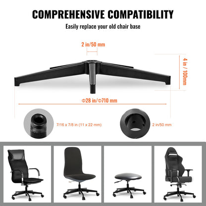 VEVOR Office Chair Base Replacement, 28", 2500 lbs Static Load Capacity, Heavy Duty Universal Computer Desk Chair Stool Base Part with Reinforced Metal Legs, Desk Chair Base Replacement Parts, Black - BGYDZPJ28JSD5EOS5V0 - view 6