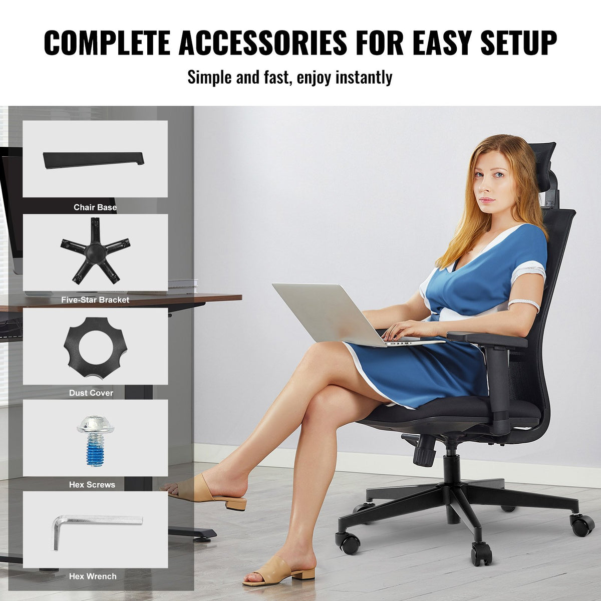 VEVOR Office Chair Base Replacement, 28", 2500 lbs Static Load Capacity, Heavy Duty Universal Computer Desk Chair Stool Base Part with Reinforced Metal Legs, Desk Chair Base Replacement Parts, Black - BGYDZPJ28JSD5EOS5V0 - view 7