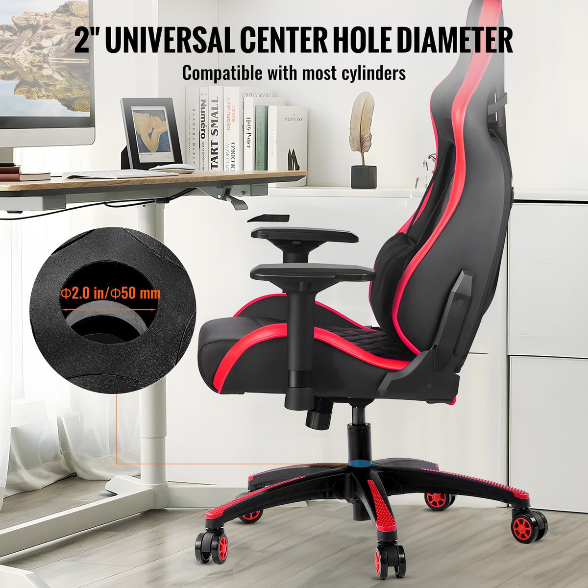 VEVOR Office Chair Base Replacement, 28", 2500 lbs Static Load, Heavy Duty Universal Computer Desk Chair Stool Base Part with 5 Casters and Reinforced Legs, Desk Chair Base Replacement, Black + Red - BGYDZPJ28SLD875TDV0 - view 4