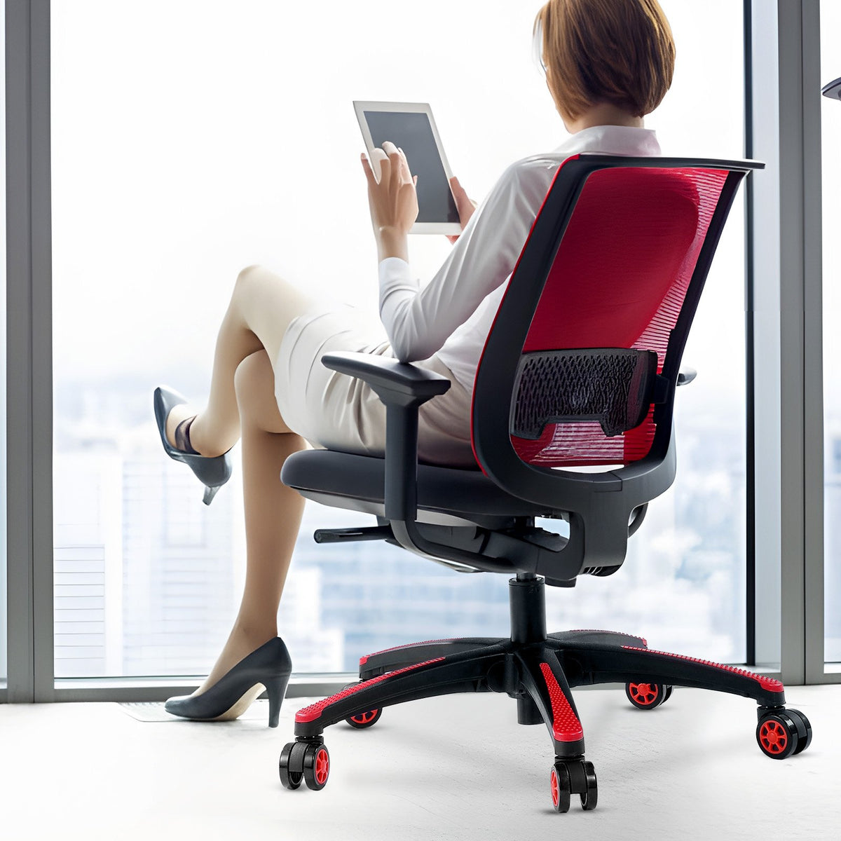 VEVOR Office Chair Base Replacement, 28", 2500 lbs Static Load, Heavy Duty Universal Computer Desk Chair Stool Base Part with 5 Casters and Reinforced Legs, Desk Chair Base Replacement, Black + Red - BGYDZPJ28SLD875TDV0 - view 9