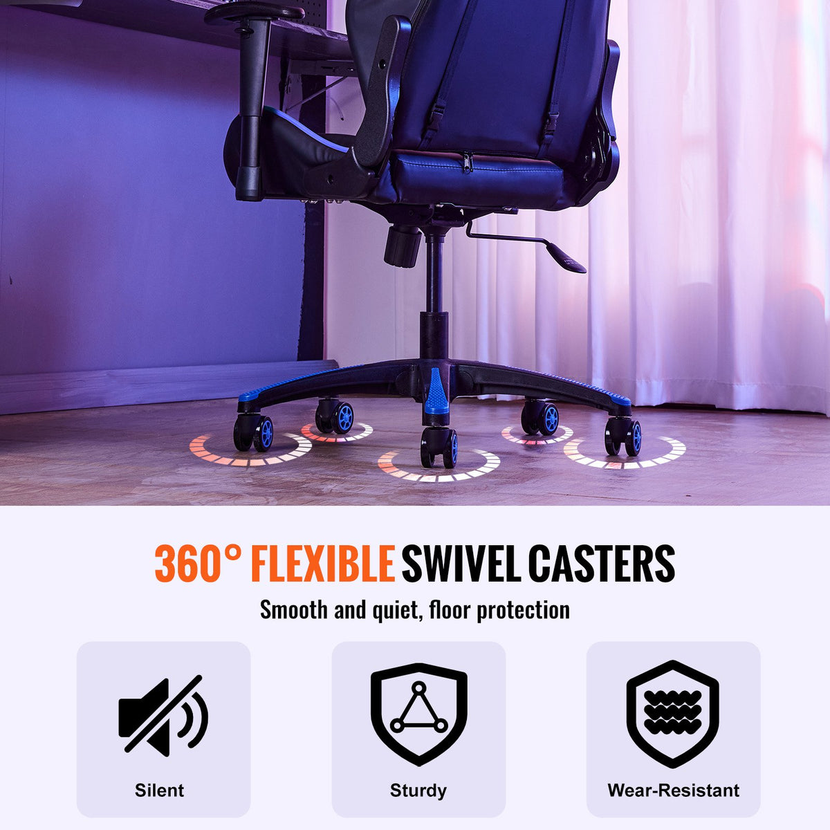 VEVOR Office Chair Base Replacement, 28", 2500 lbs Static Load, Heavy Duty Universal Computer Desk Chair Stool Base Part with 5 Casters and Reinforced Legs, Desk Chair Base Replacement, Black + Blue - BGYDZPJ28SLDLF8LRV0 - view 5