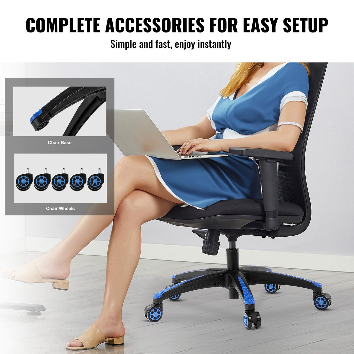 VEVOR Office Chair Base Replacement, 28", 2500 lbs Static Load, Heavy Duty Universal Computer Desk Chair Stool Base Part with 5 Casters and Reinforced Legs, Desk Chair Base Replacement, Black + Blue - BGYDZPJ28SLDLF8LRV0 - view 7