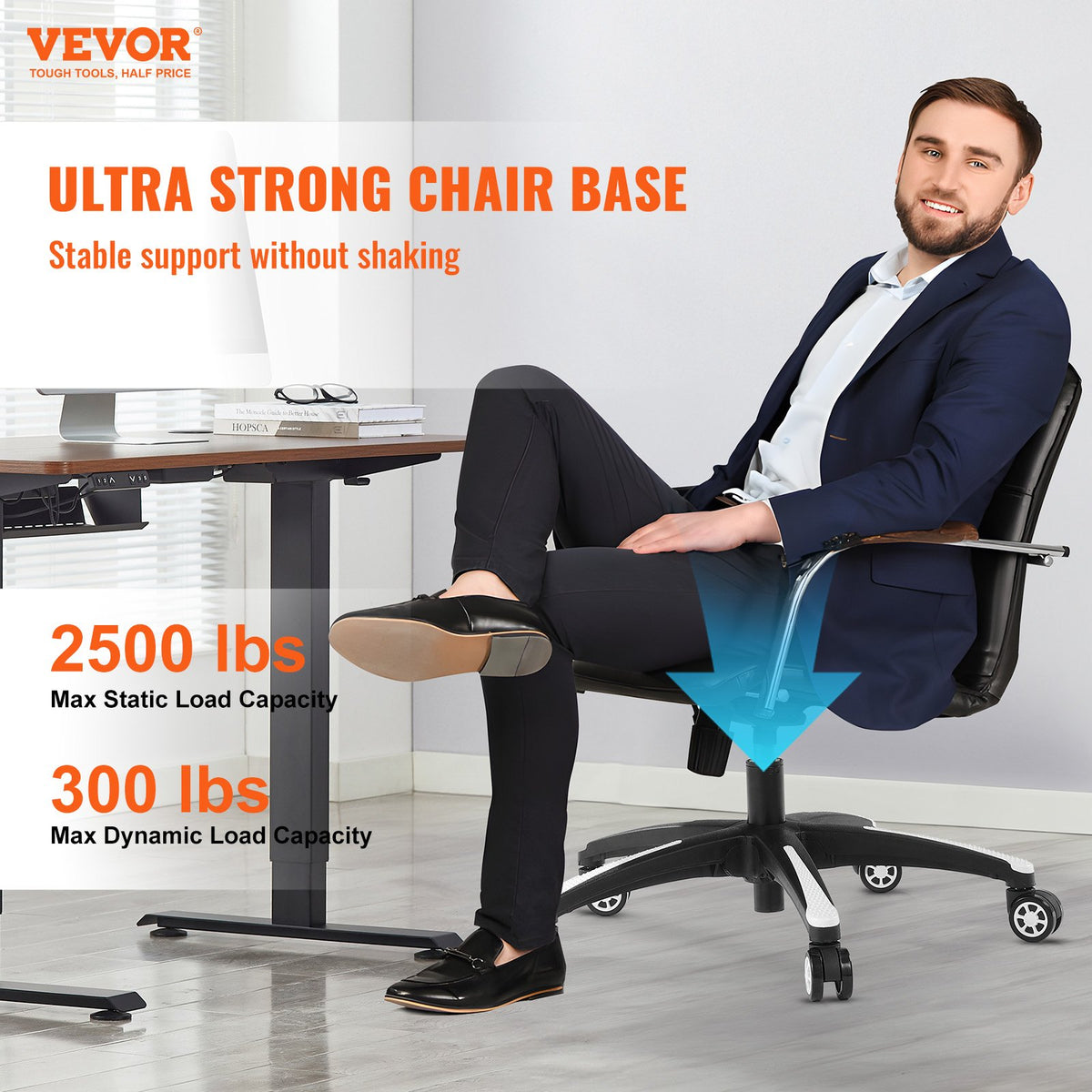VEVOR Office Chair Base Replacement, 28", 2500 lbs Static Load, Heavy Duty Universal Computer Desk Chair Stool Base Part with 5 Casters and Reinforced Legs, Desk Chair Base Replacement, Black + White - BGYDZPJ28SLDN9VYEV0 - view 3