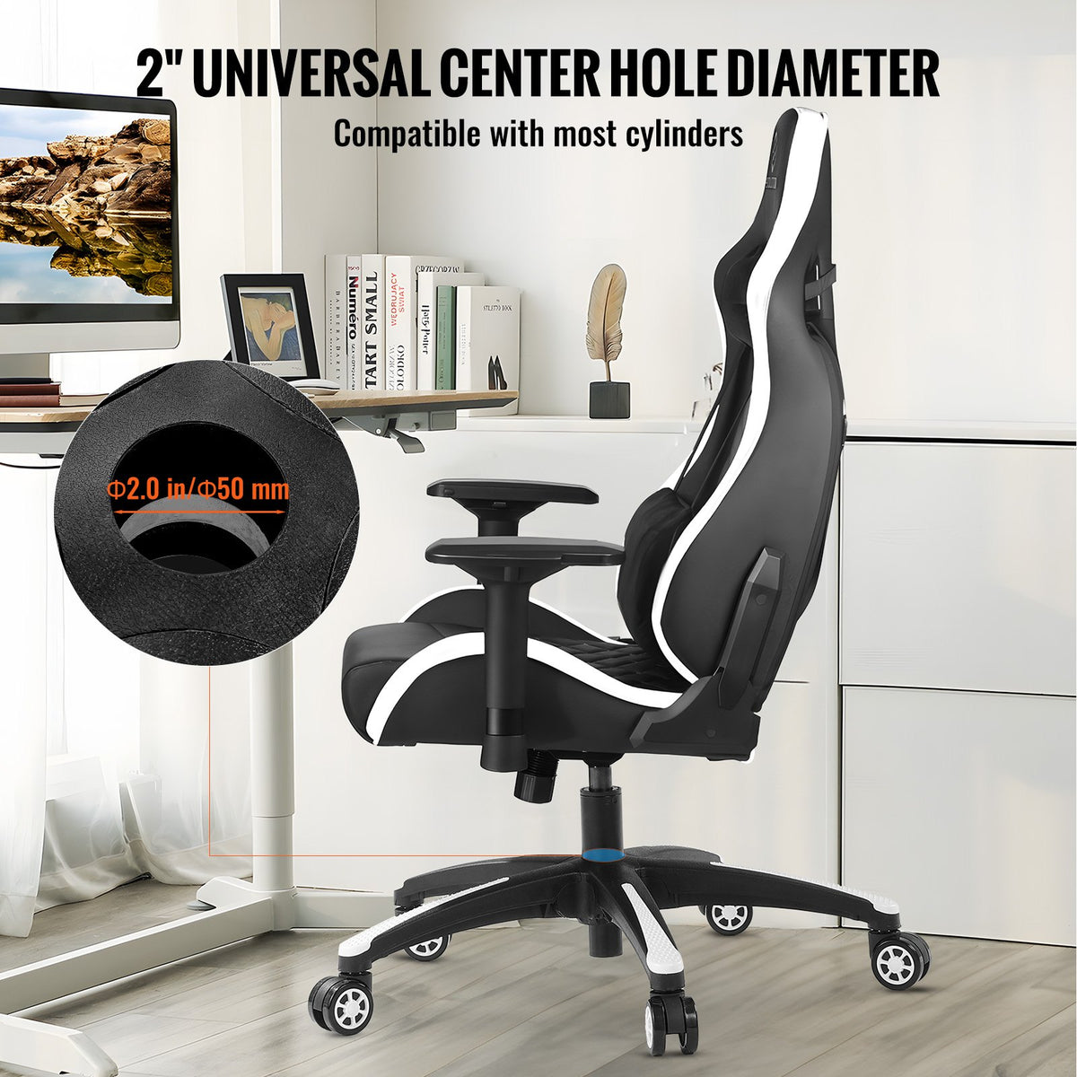 VEVOR Office Chair Base Replacement, 28", 2500 lbs Static Load, Heavy Duty Universal Computer Desk Chair Stool Base Part with 5 Casters and Reinforced Legs, Desk Chair Base Replacement, Black + White - BGYDZPJ28SLDN9VYEV0 - view 4