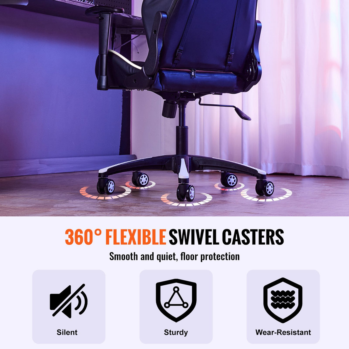 VEVOR Office Chair Base Replacement, 28", 2500 lbs Static Load, Heavy Duty Universal Computer Desk Chair Stool Base Part with 5 Casters and Reinforced Legs, Desk Chair Base Replacement, Black + White - BGYDZPJ28SLDN9VYEV0 - view 5