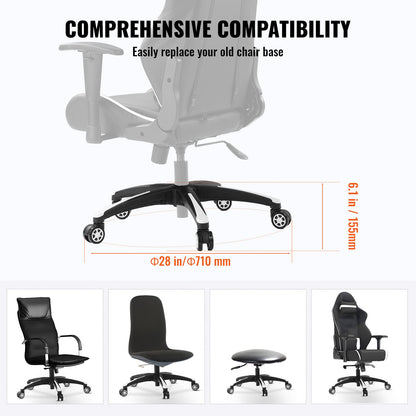 VEVOR Office Chair Base Replacement, 28", 2500 lbs Static Load, Heavy Duty Universal Computer Desk Chair Stool Base Part with 5 Casters and Reinforced Legs, Desk Chair Base Replacement, Black + White - BGYDZPJ28SLDN9VYEV0 - view 6
