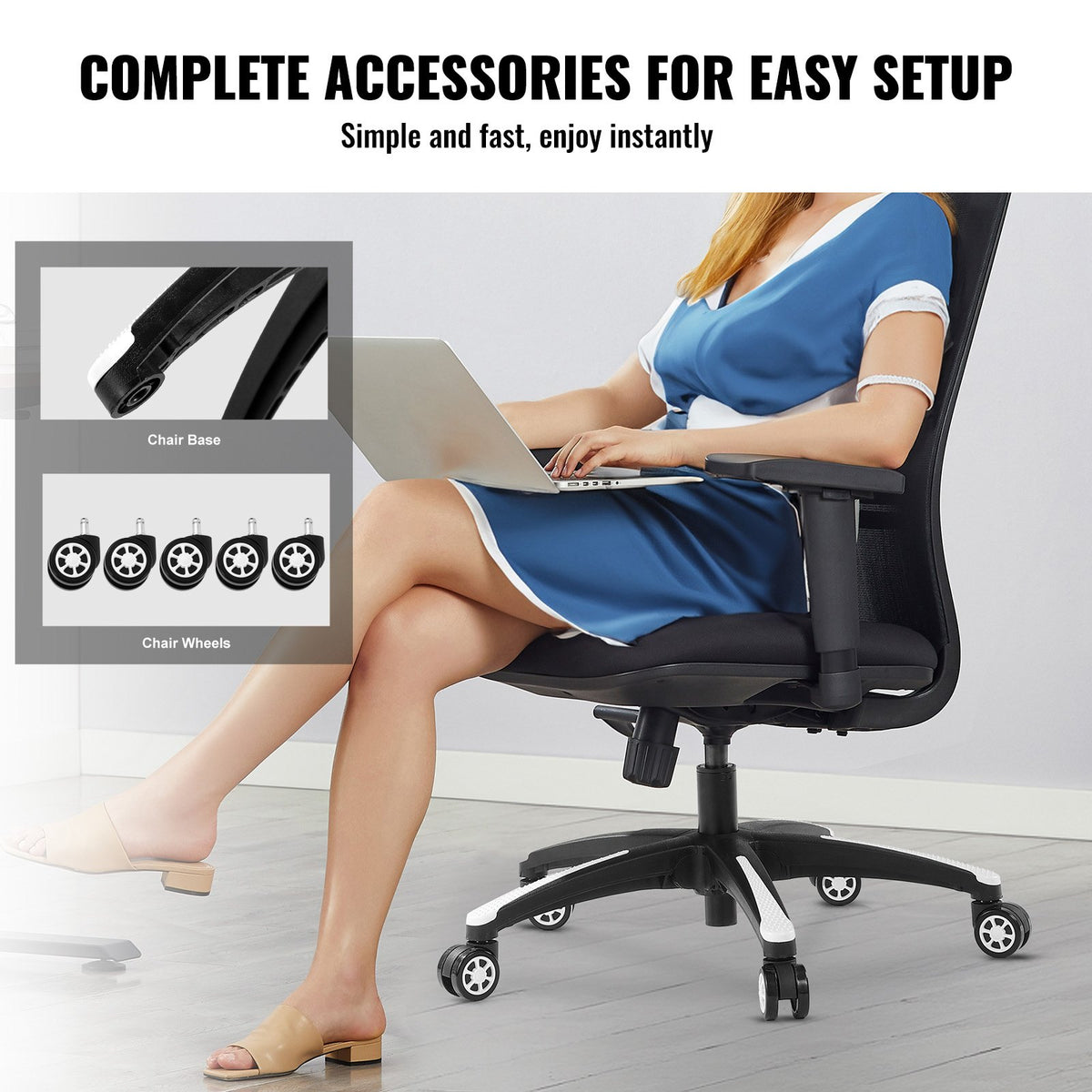 VEVOR Office Chair Base Replacement, 28", 2500 lbs Static Load, Heavy Duty Universal Computer Desk Chair Stool Base Part with 5 Casters and Reinforced Legs, Desk Chair Base Replacement, Black + White - BGYDZPJ28SLDN9VYEV0 - view 7