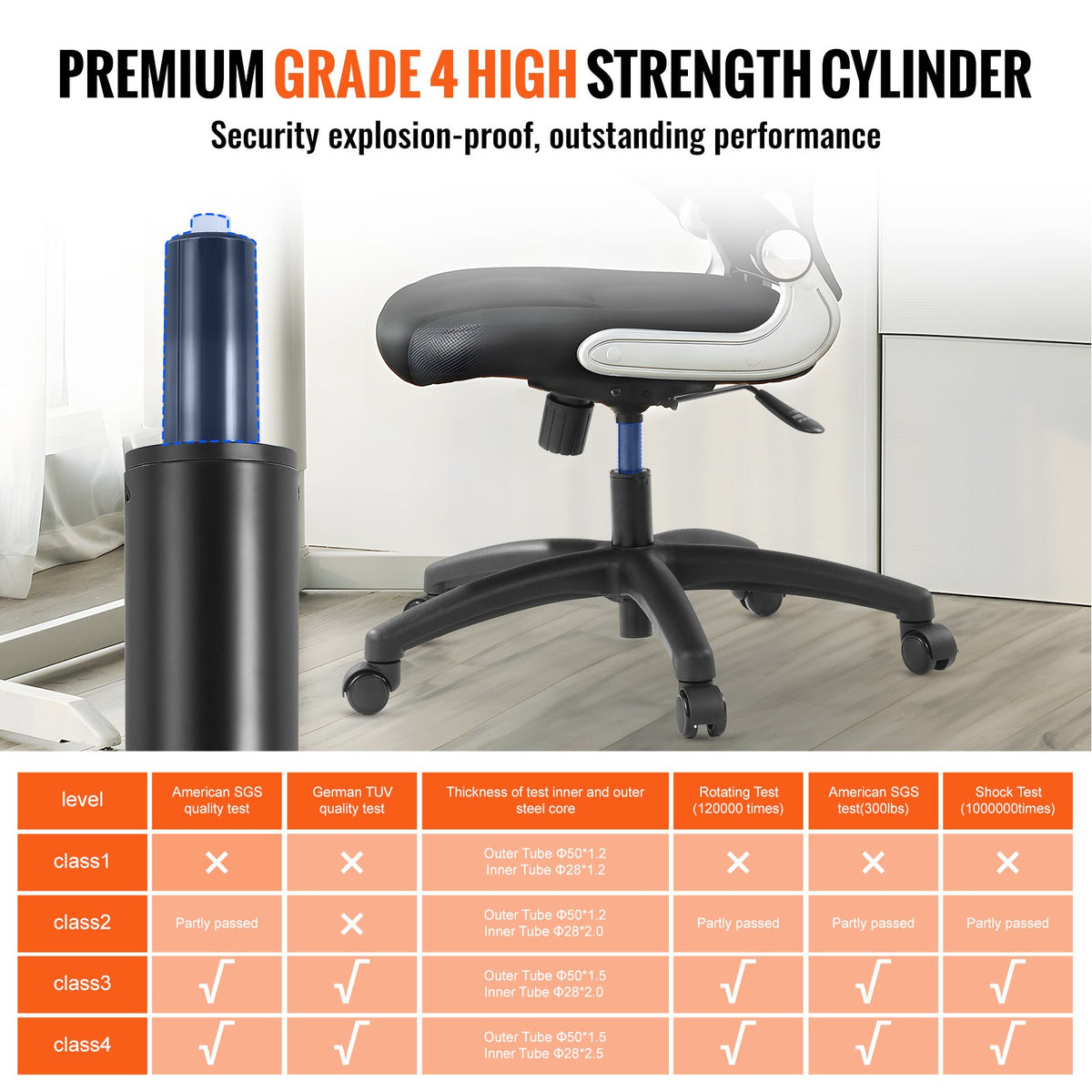 VEVOR Office Chair Base Replacement, 28", 2500 lbs Static Load, Heavy Duty Universal Computer Desk Chair Stool Base Part with 5 Casters, Gas Cylinder & Seat Plate, Desk Chair Base Replacement, Black - BGYDZPJ28SLDTH47VV0 - view 4
