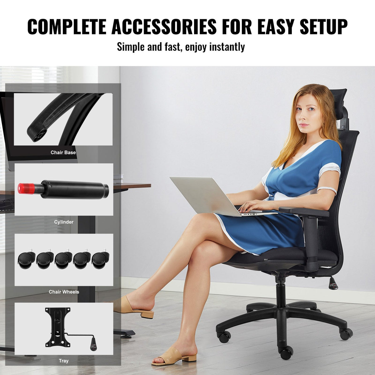 VEVOR Office Chair Base Replacement, 28", 2500 lbs Static Load, Heavy Duty Universal Computer Desk Chair Stool Base Part with 5 Casters, Gas Cylinder & Seat Plate, Desk Chair Base Replacement, Black - BGYDZPJ28SLDTH47VV0 - view 7