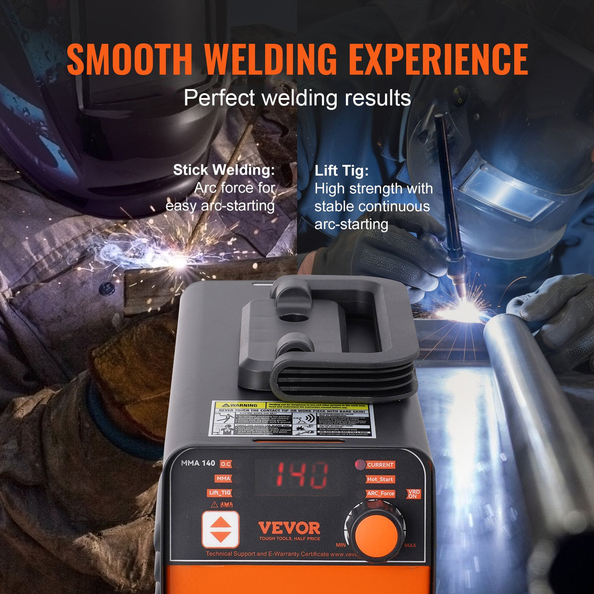 VEVOR Stick Welder, 140A ARC/Lift TIG 2-IN-1 Welding Machine with IGBT Inverter 110V Portable MMA Welder Machine with Hot Start, Arc force and Anti-Stick - BHJBHSH140A06Y358V1 - view 4