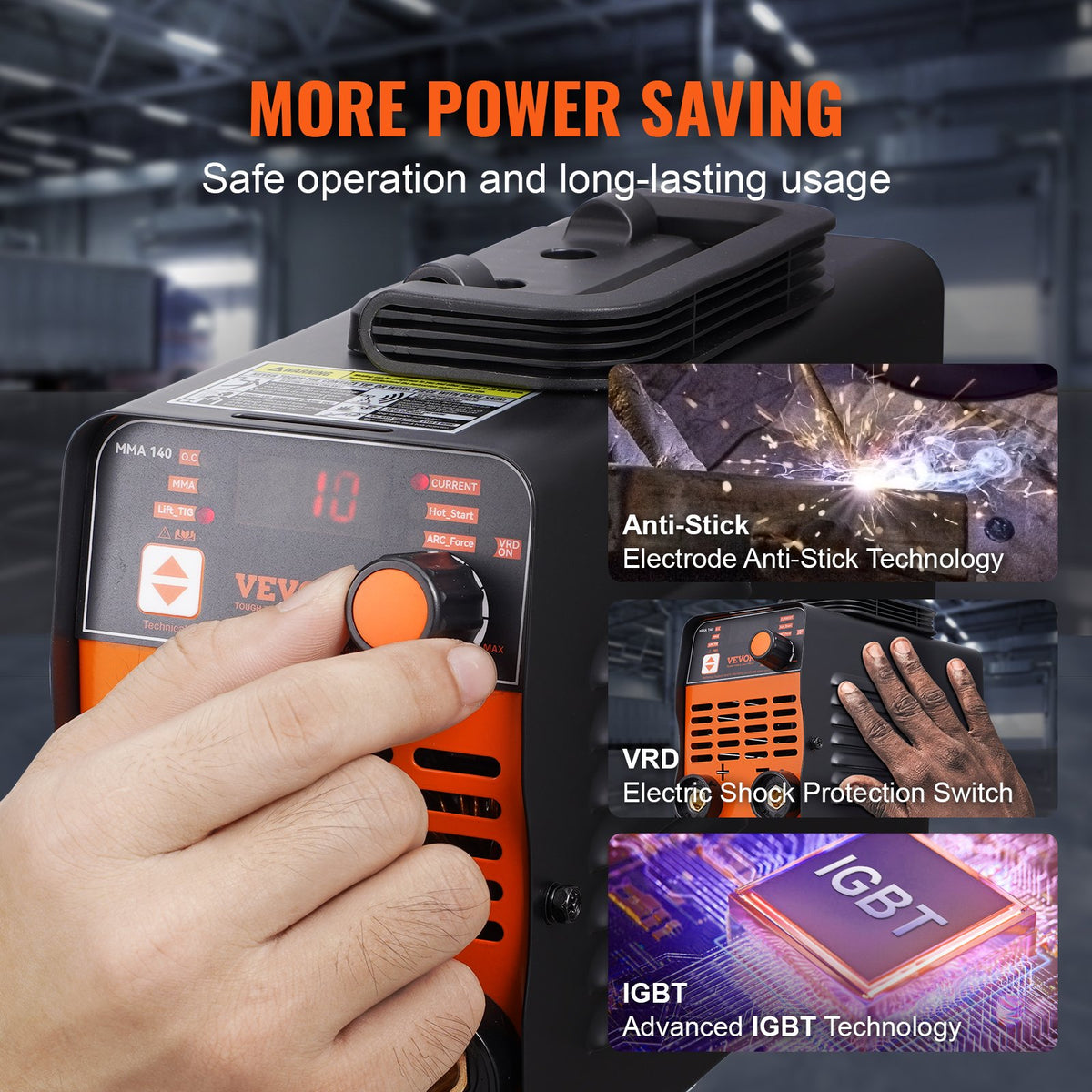 VEVOR Stick Welder, 140A ARC/Lift TIG 2-IN-1 Welding Machine with IGBT Inverter 110V Portable MMA Welder Machine with Hot Start, Arc force and Anti-Stick - BHJBHSH140A06Y358V1 - view 6