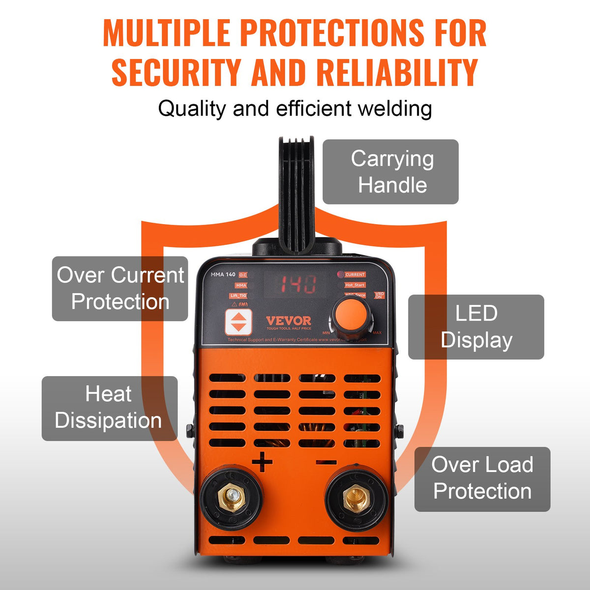 VEVOR Stick Welder, 140A ARC/Lift TIG 2-IN-1 Welding Machine with IGBT Inverter 110V Portable MMA Welder Machine with Hot Start, Arc force and Anti-Stick - BHJBHSH140A06Y358V1 - view 7