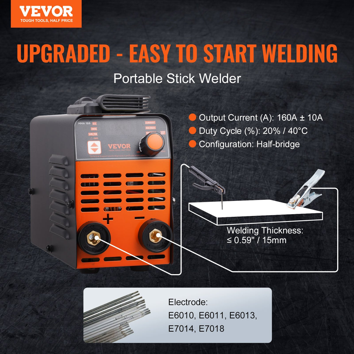 VEVOR Stick Welder, 160A ARC/Lift TIG 2-IN-1 Welding Machine with IGBT Inverter 110V/220V Portable MMA Welder Machine with Hot Start, Arc force and Anti-Stick - BHJBHSH160A03GXNSV5 - view 3