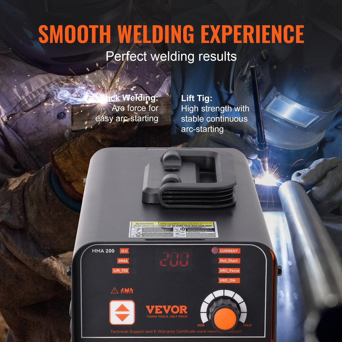 VEVOR Stick Welder, 200A ARC/Lift TIG 2-IN-1 Welding Machine with IGBT Inverter 110V/220V Portable MMA Welder Machine with Hot Start, Arc force and Anti-Stick - BHJBHSH200A0LS41BV5 - view 4