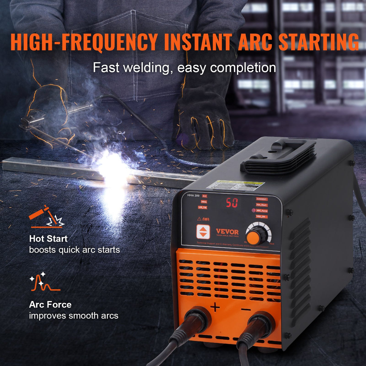 VEVOR Stick Welder, 200A ARC/Lift TIG 2-IN-1 Welding Machine with IGBT Inverter 110V/220V Portable MMA Welder Machine with Hot Start, Arc force and Anti-Stick - BHJBHSH200A0LS41BV5 - view 5
