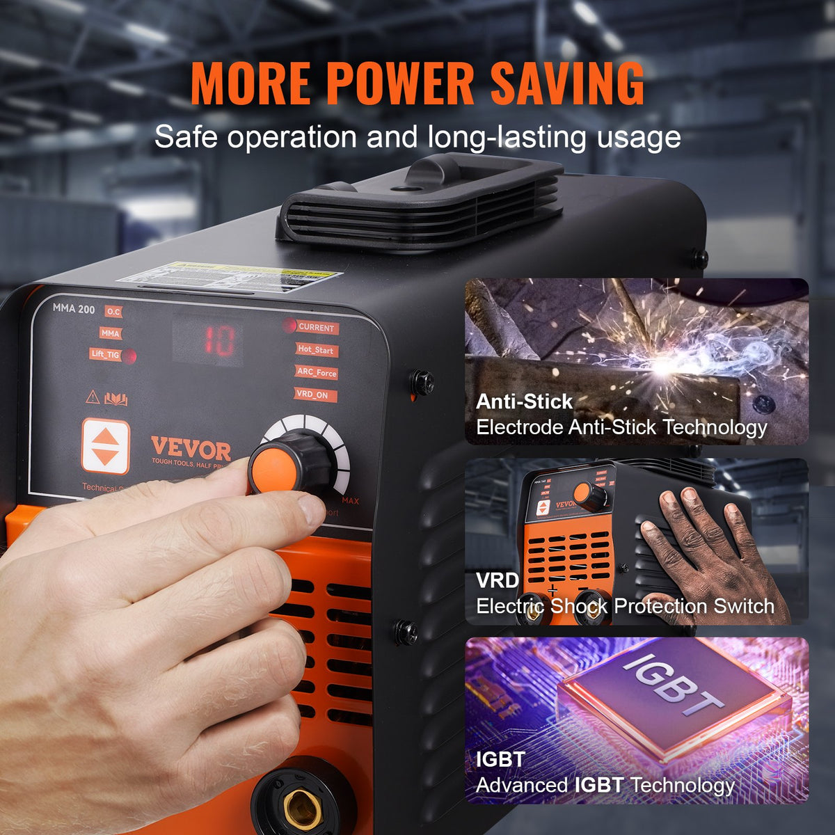 VEVOR Stick Welder, 200A ARC/Lift TIG 2-IN-1 Welding Machine with IGBT Inverter 110V/220V Portable MMA Welder Machine with Hot Start, Arc force and Anti-Stick - BHJBHSH200A0LS41BV5 - view 6