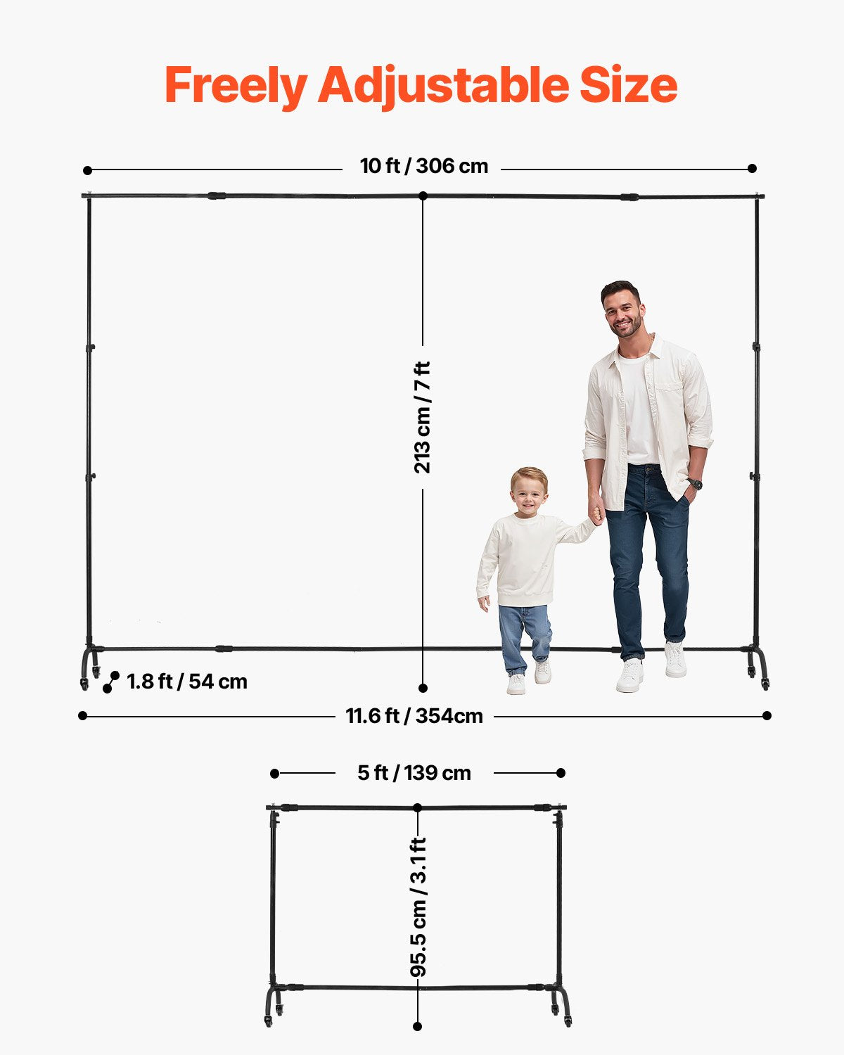 VEVOR Backdrop Stand with Wheels, 7 x 10 ft Adjustable Photo Backdrop Stand Kit, Moveable Background Backdrop Stand, Heavy Duty Projector Screen Stand, for Wedding, Photo Studio & Party - BJJ2KKYDS710H7CIRV0 - view 4