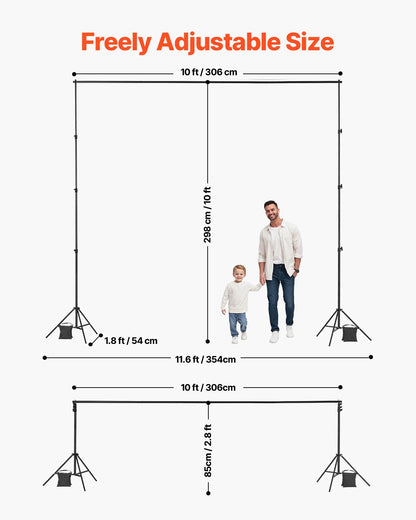 VEVOR Backdrop Stand, 10 x 10 ft Adjustable Photo Backdrop Stand Kit, Portable Background Backdrop Stand with 4 Crossbars, Heavy Duty Projector Screen Stand, for Wedding, Photo Video Studio & Party - BJJ2KLJ1010FDZ6BMV0 - view 4