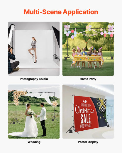 VEVOR Backdrop Stand, 10 x 10 ft Adjustable Photo Backdrop Stand Kit, Portable Background Backdrop Stand with 4 Crossbars, Heavy Duty Projector Screen Stand, for Wedding, Photo Video Studio & Party - BJJ2KLJ1010FDZ6BMV0 - view 6