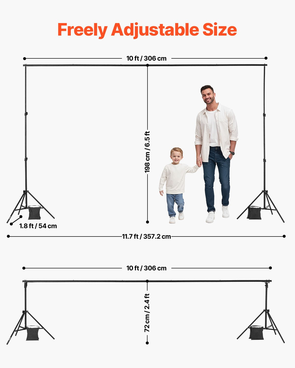 VEVOR Backdrop Stand, 6.5 x 10 ft Adjustable Photo Backdrop Stand Kit, Portable Background Backdrop Stand with 5 Crossbars, Heavy Duty Projector Screen Stand, for Wedding, Photo Video Studio & Party - BJJ2KLJ6510FVP8ADV0 - view 4