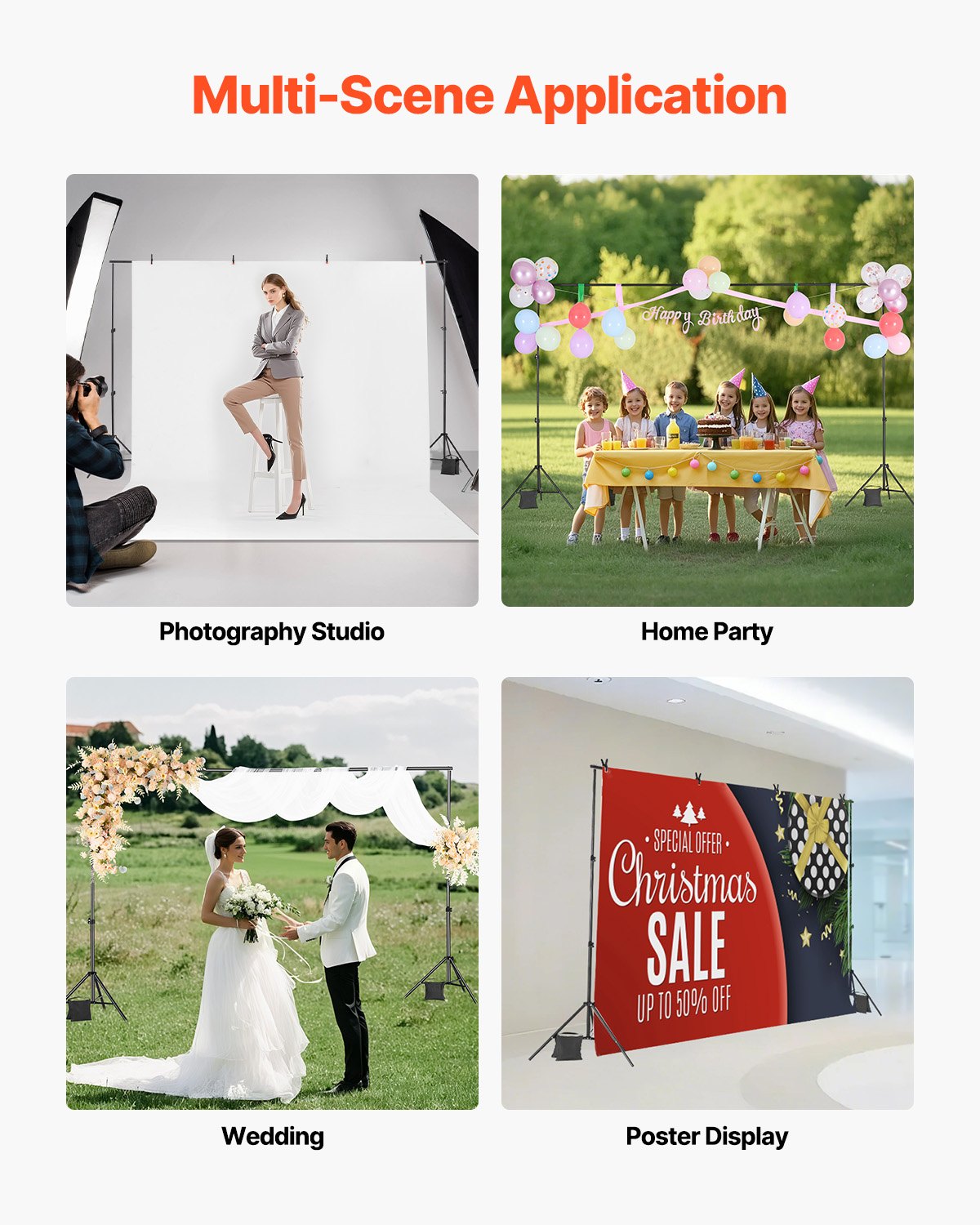 VEVOR Backdrop Stand, 6.5 x 10 ft Adjustable Photo Backdrop Stand Kit, Portable Background Backdrop Stand with 5 Crossbars, Heavy Duty Projector Screen Stand, for Wedding, Photo Video Studio & Party - BJJ2KLJ6510FVP8ADV0 - view 6