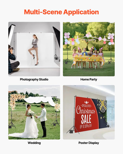 VEVOR Backdrop Stand, 6.5 x 10 ft Adjustable Photo Backdrop Stand Kit, Portable Background Backdrop Stand with 5 Crossbars, Heavy Duty Projector Screen Stand, for Wedding, Photo Video Studio & Party - BJJ2KLJ6510FVP8ADV0 - view 6