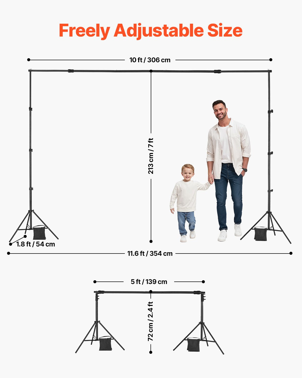 VEVOR Backdrop Stand, 7 x 10 ft Adjustable Photo Backdrop Stand Kit, Portable Background Backdrop Stand with 3 Crossbars, Heavy Duty Projector Screen Stand, for Wedding, Photo Video Studio & Party - BJJ2KLJ710FT8206YV0 - view 4