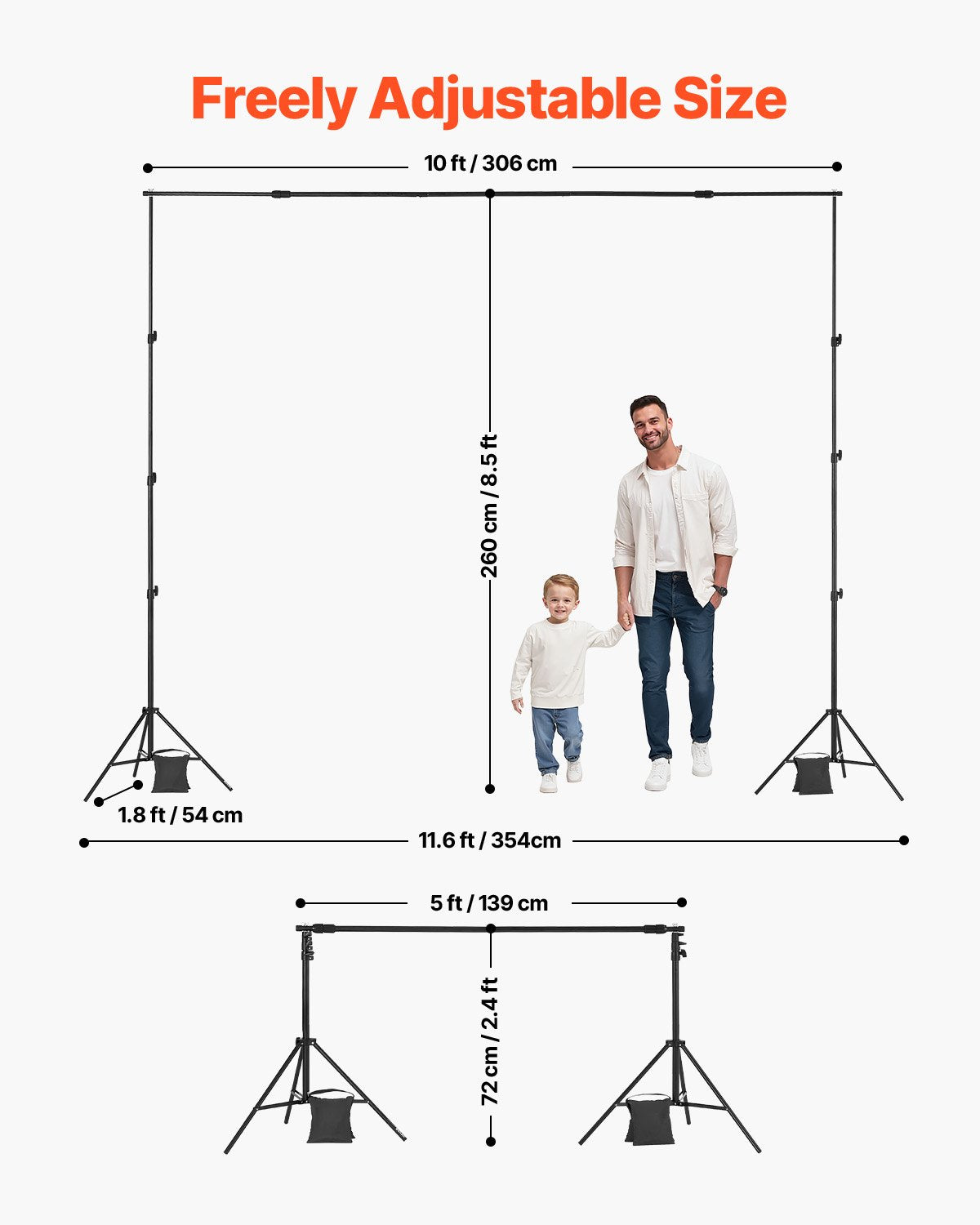 VEVOR Backdrop Stand, 8.5 x 10 ft Adjustable Photo Backdrop Stand Kit, Portable Background Backdrop Stand with 2 Tripods, Heavy Duty Projector Screen Stand, for Wedding, Photo Video Studio & Party - BJJ2KLJ8510FOVLKXV0 - view 4