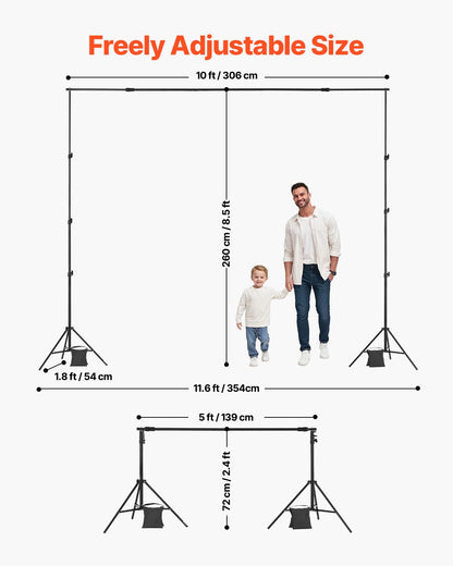 VEVOR Backdrop Stand, 8.5 x 10 ft Adjustable Photo Backdrop Stand Kit, Portable Background Backdrop Stand with 2 Tripods, Heavy Duty Projector Screen Stand, for Wedding, Photo Video Studio & Party - BJJ2KLJ8510FOVLKXV0 - view 4