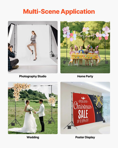 VEVOR Backdrop Stand, 8.5 x 10 ft Adjustable Photo Backdrop Stand Kit, Portable Background Backdrop Stand with 2 Tripods, Heavy Duty Projector Screen Stand, for Wedding, Photo Video Studio & Party - BJJ2KLJ8510FOVLKXV0 - view 6