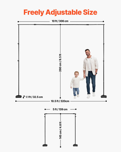 VEVOR Backdrop Stand, 8.5 x 10 ft Adjustable Photo Backdrop Stand Kit, Portable Background Backdrop Stand with 7 Crossbars, Heavy Duty Projector Screen Stand, for Wedding, Photo Video Studio & Party - BJJ2KPJ8510FQ547AV0 - view 4