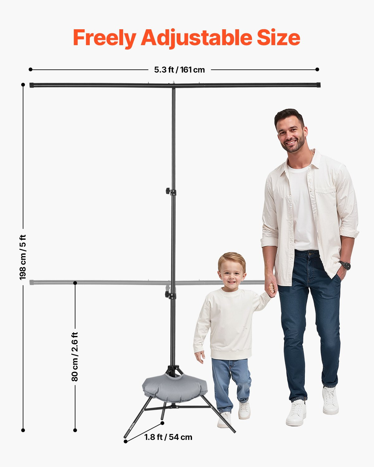 VEVOR Backdrop Stand, 5 x 6.5 ft Adjustable Photo Backdrop Stand Kit, Portable Background Backdrop Stand with 3 Crossbars, Heavy Duty Projector Screen Stand, for Wedding, Photo Video Studio & Party - BJJ2KSJ565FT0CRL7V0 - view 4