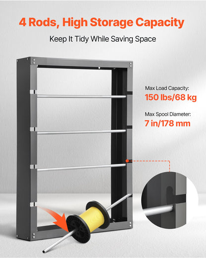 VEVOR Wire Spool Rack, 4 Adjustable Rods, Cold-Rolled Steel Wire Spool Holder Wall Mounted for Multi-Spools, Wiring Storage, 150 lbs Capacity Cable Dispenser, for Electrical Industrial Retail Use - BJKJFXJJXBJKF9J5D001V0 - view 3
