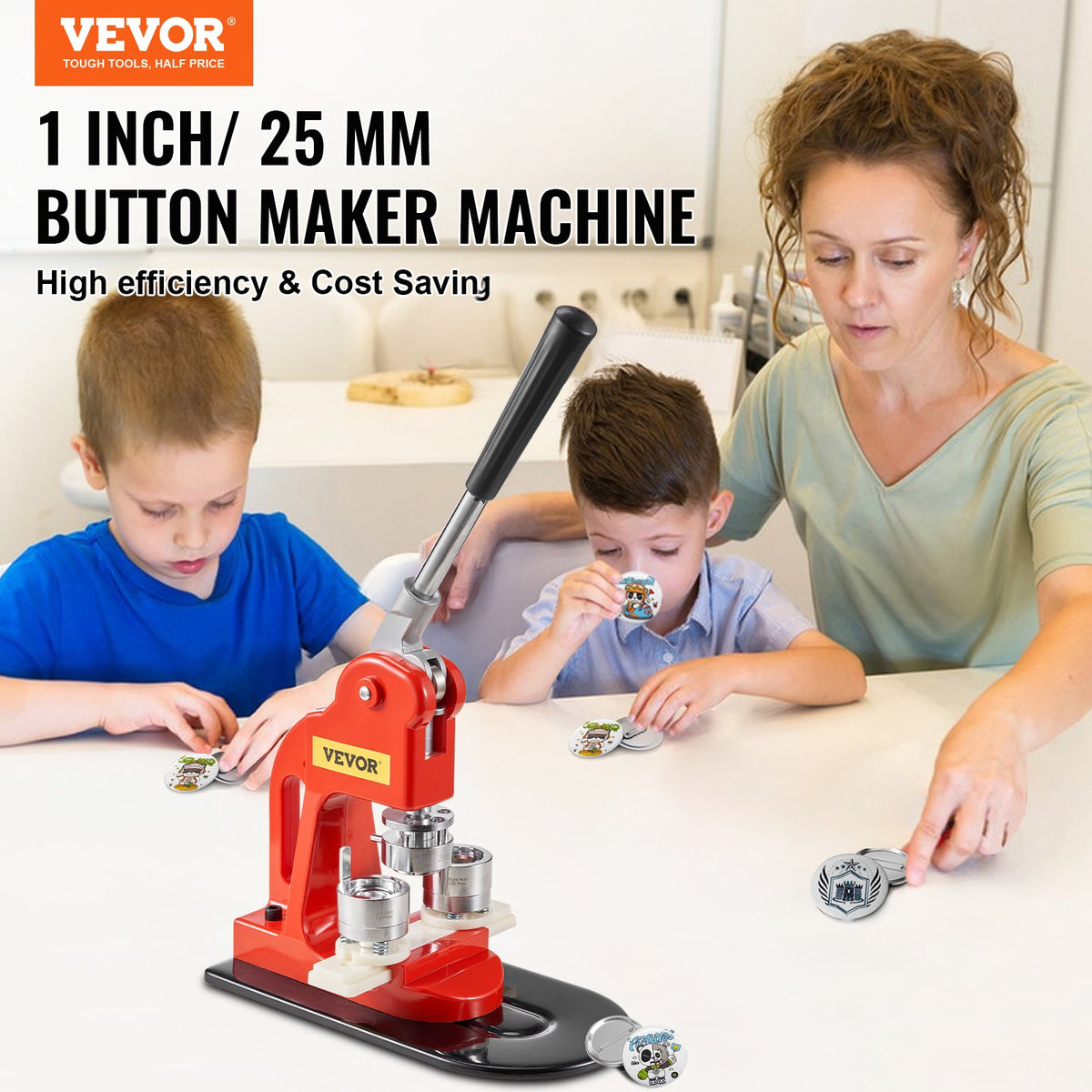 VEVOR Button Maker Machine, 25mm (1 inch) Badge Punch Press Kit, Children DIY Gifts Pin Maker, Button Making Supplies with 500pcs Button Parts & Circle Cutter & Magic Book - BJSKXZ25MM500NLRQV0 - view 2