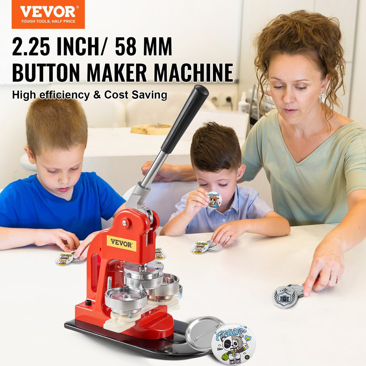 VEVOR Button Maker Machine, 58 mm (2.25 inch) Badge Punch Press Kit, Children DIY Gifts Pin Maker, Button Making Supplies with 500pcs Button Parts & Circle Cutter & Magic Book - BJSKXZ58MM5004E24V0 - view 2
