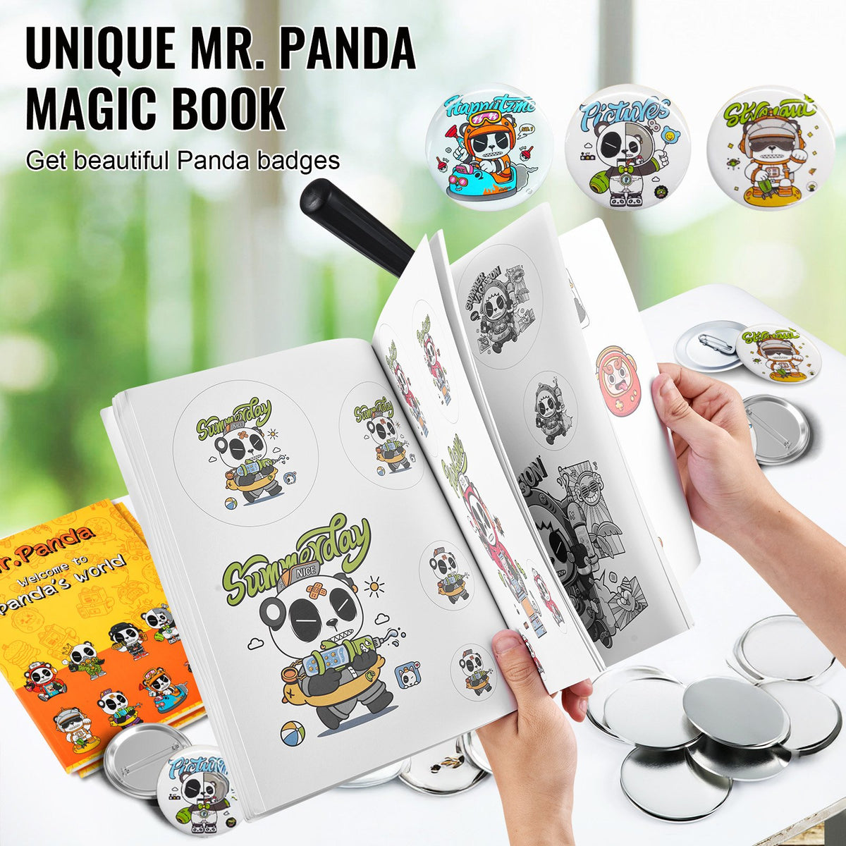 VEVOR Button Maker Machine, 58 mm (2.25 inch) Badge Punch Press Kit, Children DIY Gifts Pin Maker, Button Making Supplies with 500pcs Button Parts & Circle Cutter & Magic Book - BJSKXZ58MM5004E24V0 - view 3