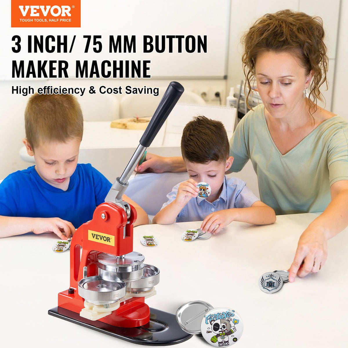 VEVOR Button Maker Machine, 75 mm (3 inch) Badge Punch Press Kit, Children DIY Gifts Pin Maker, Button Making Supplies with 500pcs Button Parts & Circle Cutter & Magic Book - BJSKXZ75MM500LIOZV0 - view 2