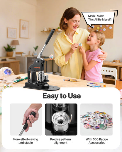VEVOR Button Maker Machine, 1.25 in, Pin Maker Machine with 500pcs Button Parts, Circle Cutter, Hex Wrenches and Magic Book, Ergonomic Handle, for DIY Badges, Personalized Pins and Key Chains, Black - BJSKXZJ32MMSGX9LR001V0 - view 5
