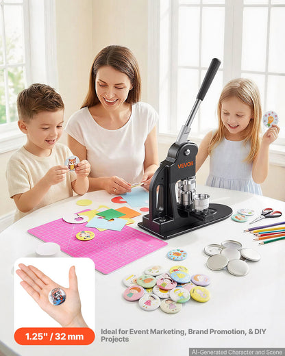 VEVOR Button Maker Machine 1.25"/32 mm Pin Maker 500pcs Button Parts Black, with Circle Cutter, Magic Book, and Hex Wrenches, Ergonomic Handle, for DIY Badges, Pins, Fridge Magnets and Key Chains - BJSKXZJ32MMSGX9LR002V0 - view 3