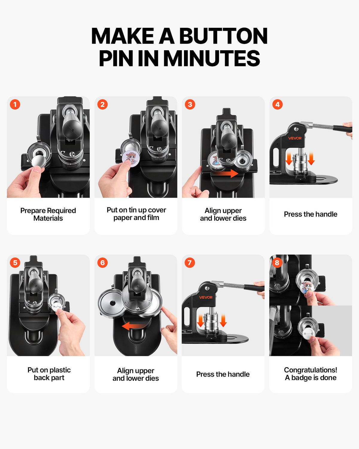 VEVOR Button Maker Machine 1.25"/32 mm Pin Maker 500pcs Button Parts Black, with Circle Cutter, Magic Book, and Hex Wrenches, Ergonomic Handle, for DIY Badges, Pins, Fridge Magnets and Key Chains - BJSKXZJ32MMSGX9LR002V0 - view 7