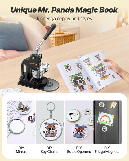 VEVOR Button Maker Machine, 3 in, Pin Maker Machine with 500pcs Button Parts, Circle Cutter, Hex Wrenches and Magic Book, Ergonomic Handle, for DIY Badges, Personalized Pins and Key Chains, Black - BJSKXZJ75MMSF1VLW001V0 - view 6