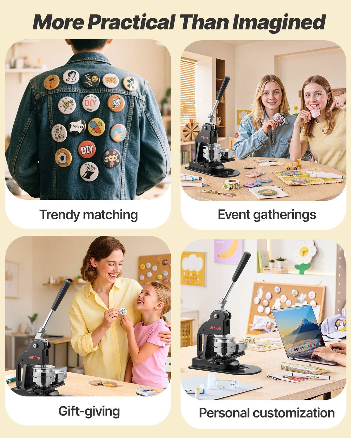 VEVOR Button Maker Machine, 3 in, Pin Maker Machine with 500pcs Button Parts, Circle Cutter, Hex Wrenches and Magic Book, Ergonomic Handle, for DIY Badges, Personalized Pins and Key Chains, Black - BJSKXZJ75MMSF1VLW001V0 - view 7